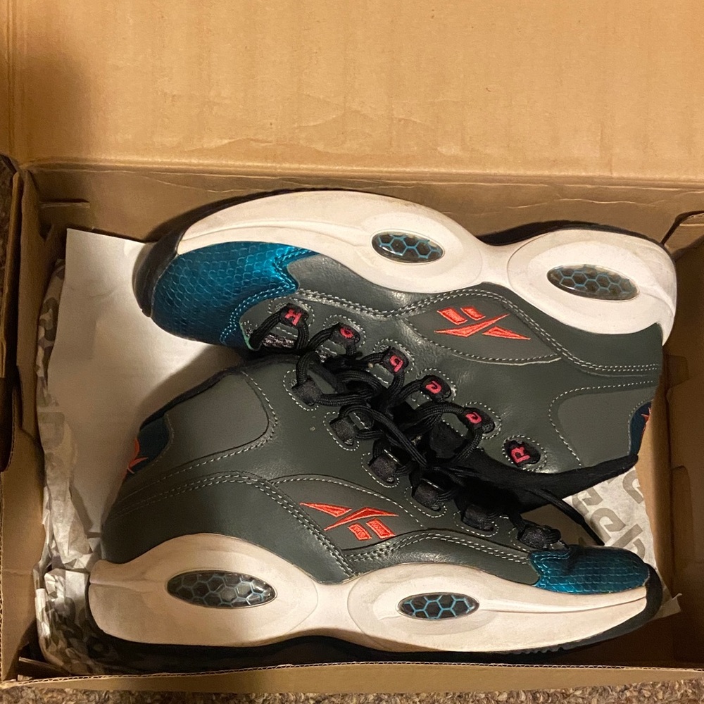 Reebok Gray Sneakers with Blue and Pink Highlights